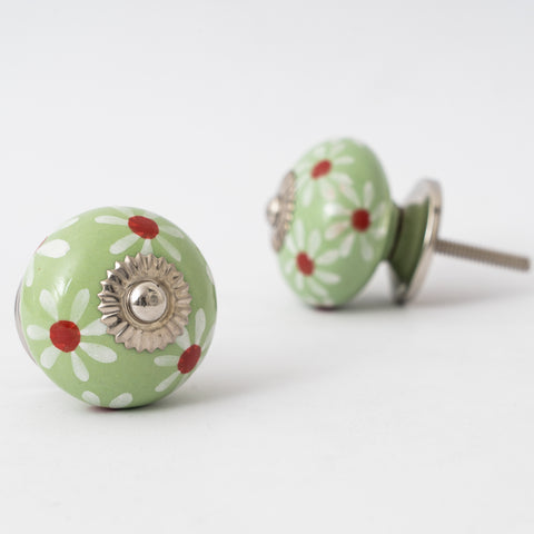 Dandlion Green Round Ceramic knobs - Set Of 6