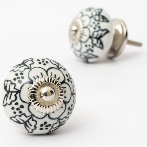 Cursive Flower Ceramic Knob - Set Of 6