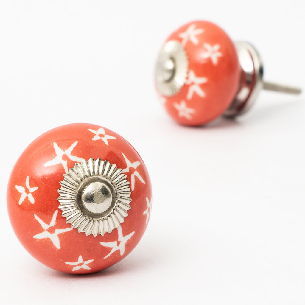 Red White Stars Ceramic Knob - Set Of 6