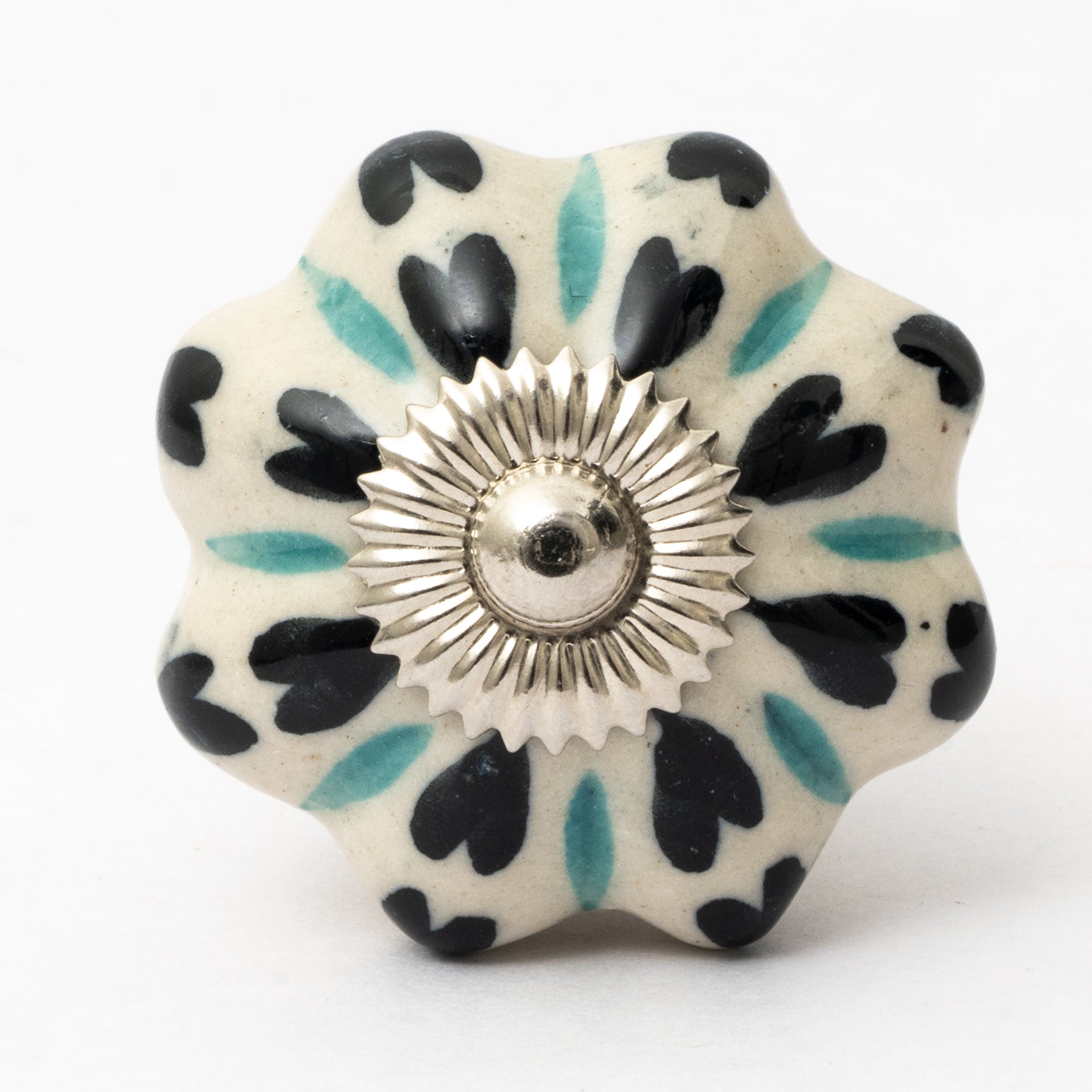 Black Heart Flower Ceramic Knob - Set Of 6