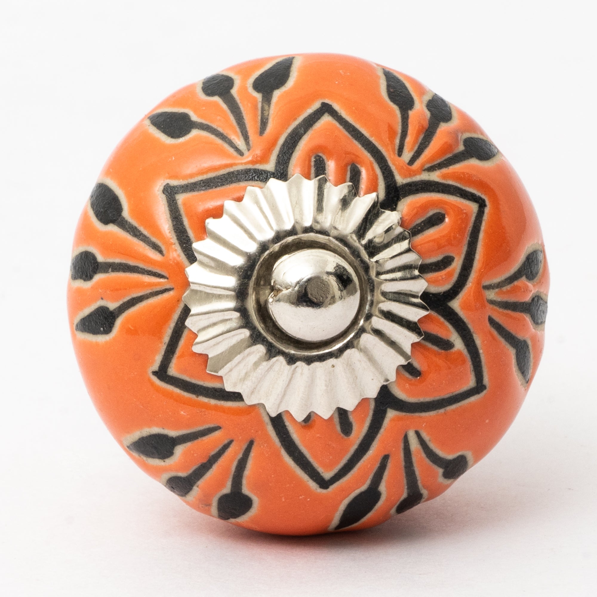 Orange Flower Emboss Ceramic Knob - Set Of 6