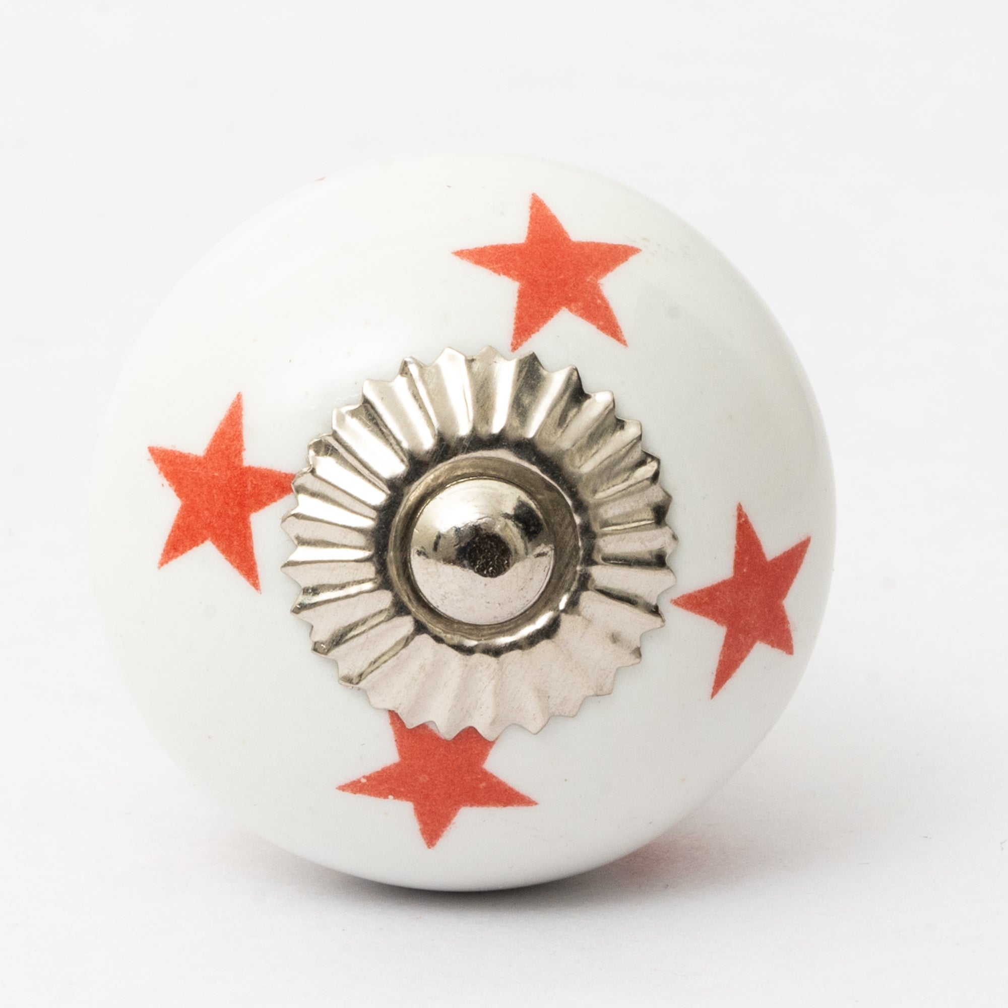 White Red Stars Ceramic Knob - Set Of 6