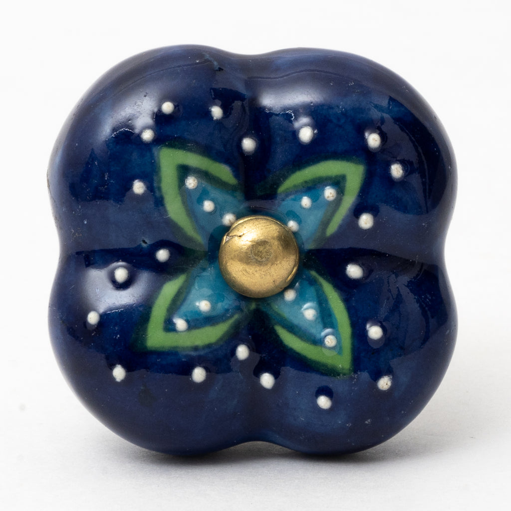 Sky Blue Flower Ceramic Knob - Set Of 6