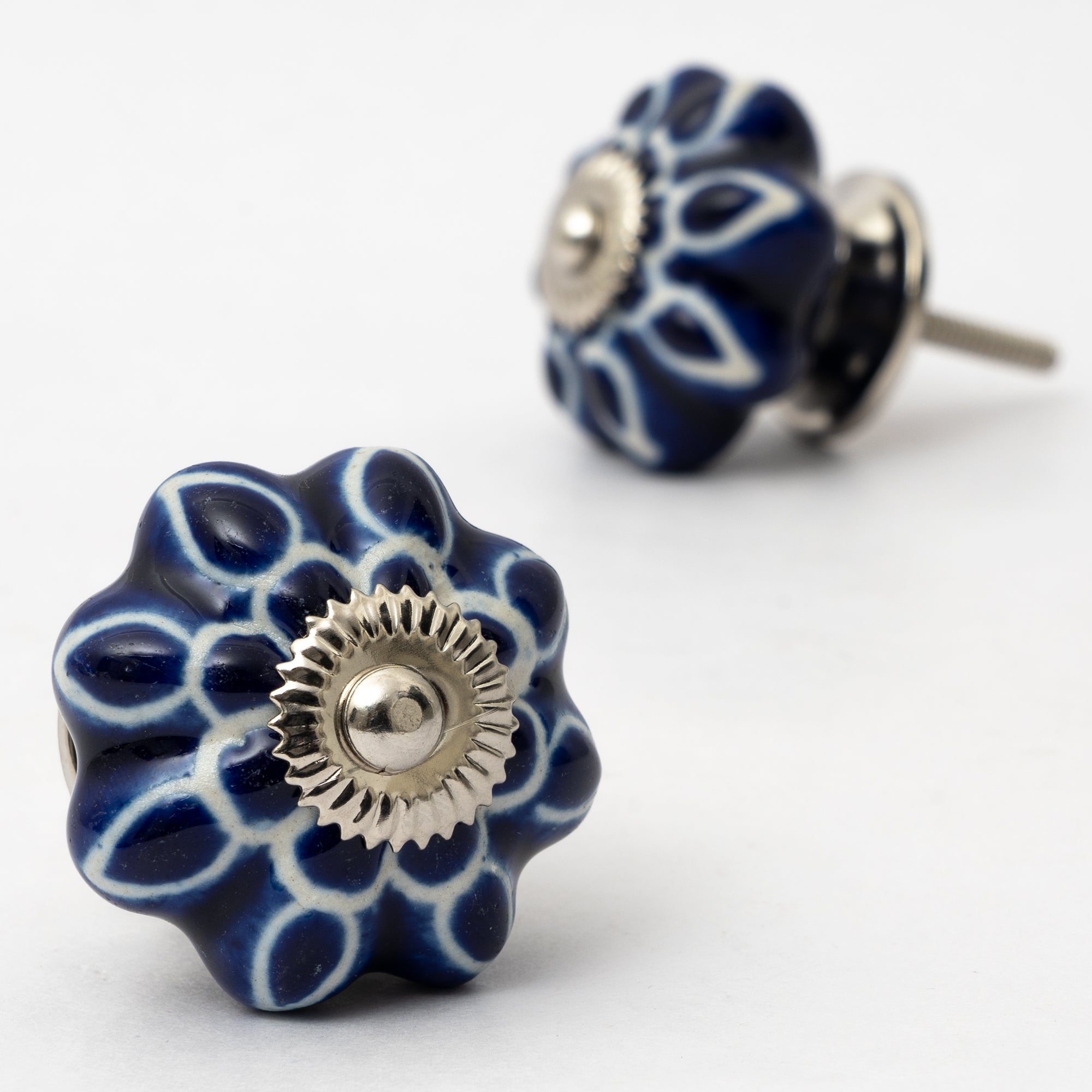 Blue Wild Flower Ceramic Knob - Set Of 6