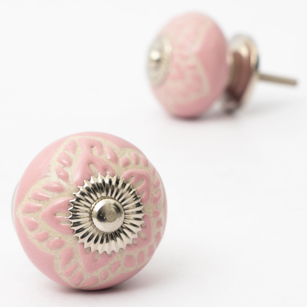 Pink Handflower Ceramic Knob - Set Of 6