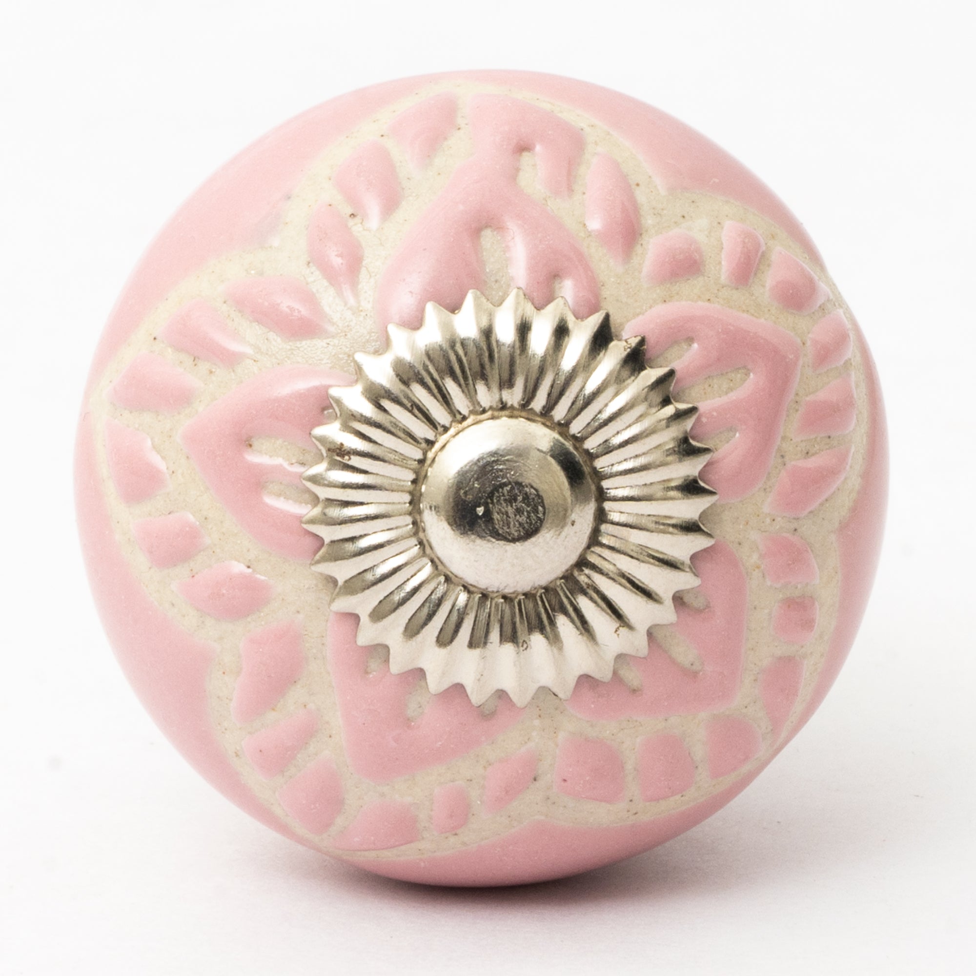 Pink Handflower Ceramic Knob - Set Of 6