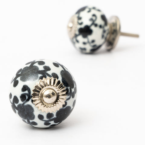 Black Rosy Handpainted Ceramic Knob - Set Of 6