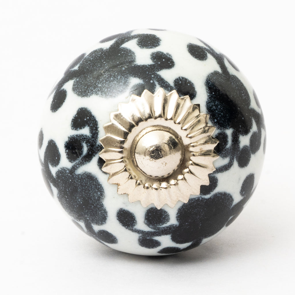 Black Rosy Handpainted Ceramic Knob - Set Of 6