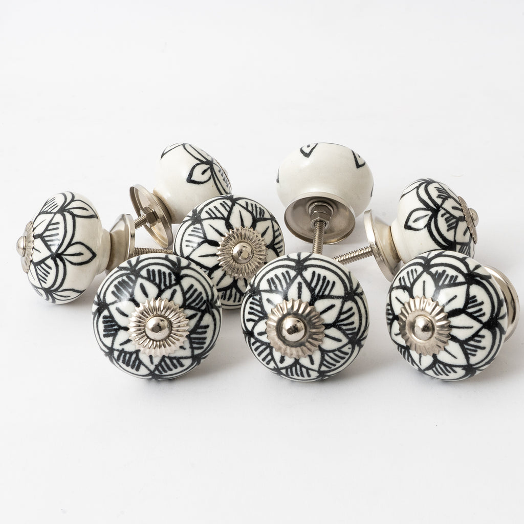 Round Tiny Black Leaf Ceramic knobs - Set Of 6 freeshipping - Decokrafts Store