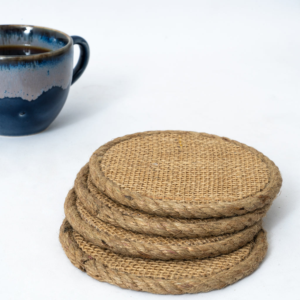 Rustic Weave Brown Circle Wooden Coaster