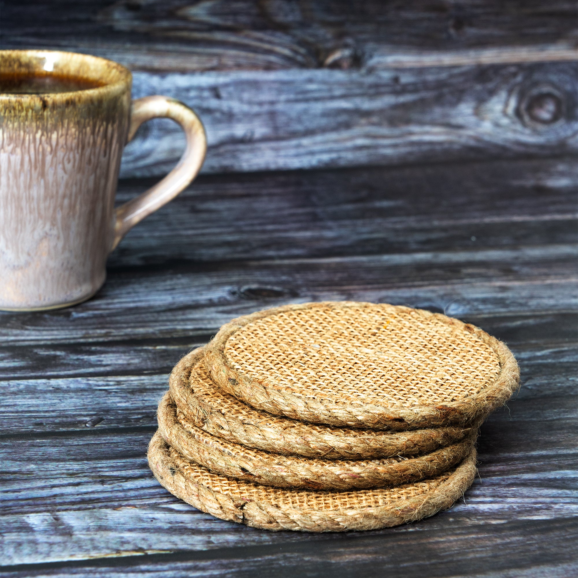 Rustic Weave Brown Circle Wooden Coaster