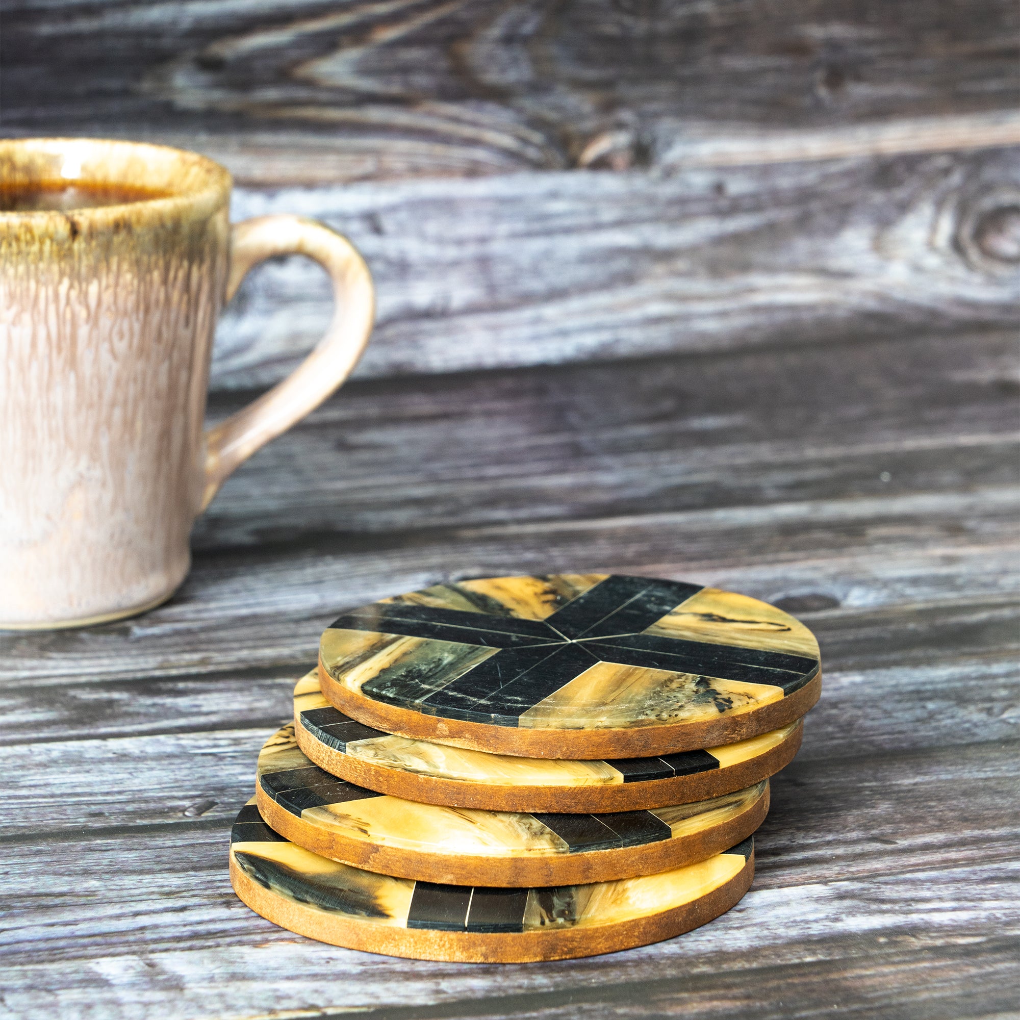 Yellow Contrast Multicolor Circle Wooden Coaster