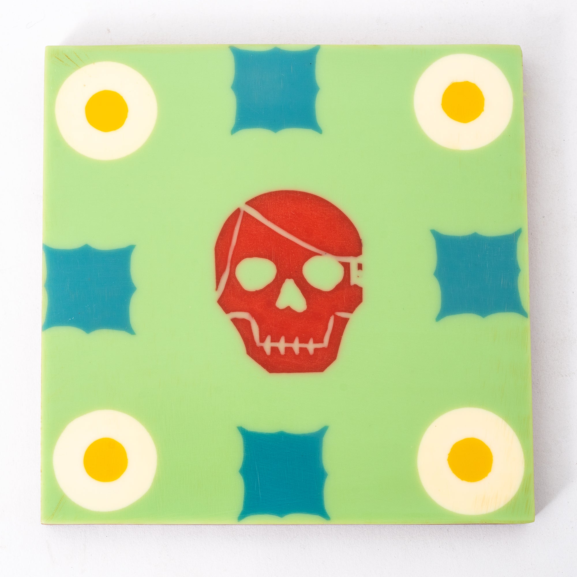 Pop Skull Green Square Wooden Coaster