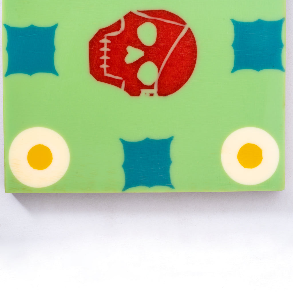 Pop Skull Green Square Wooden Coaster