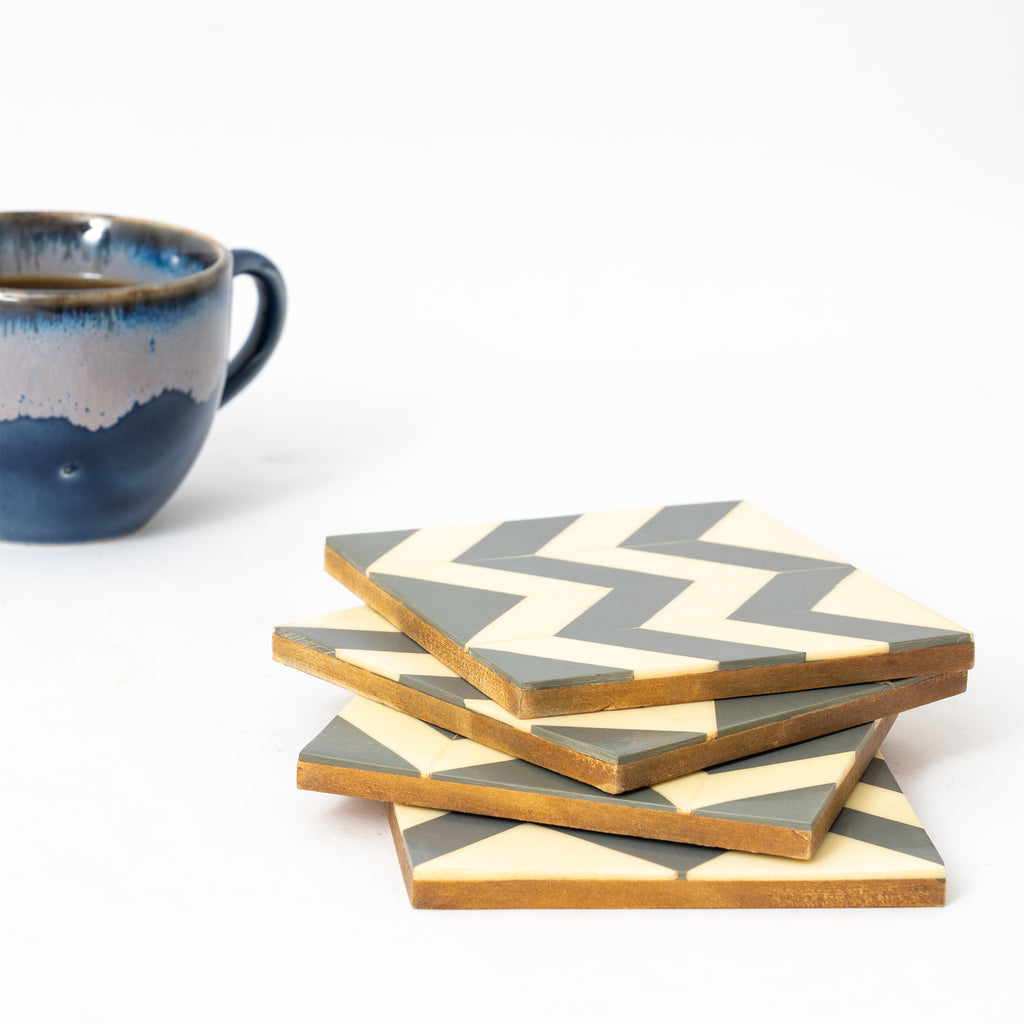 Chevron Romance Multicolor Square Wooden Coaster