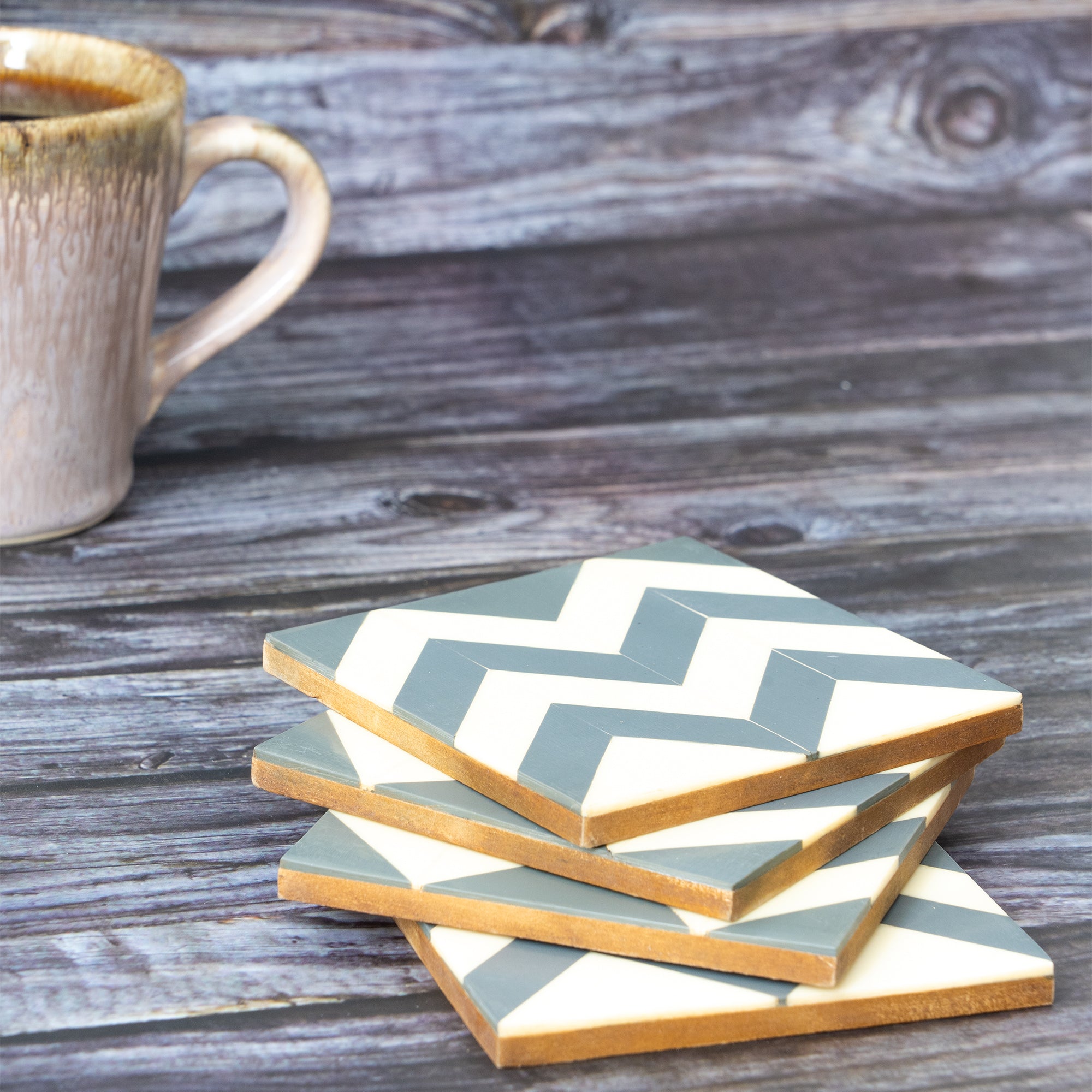 Chevron Romance Multicolor Square Wooden Coaster