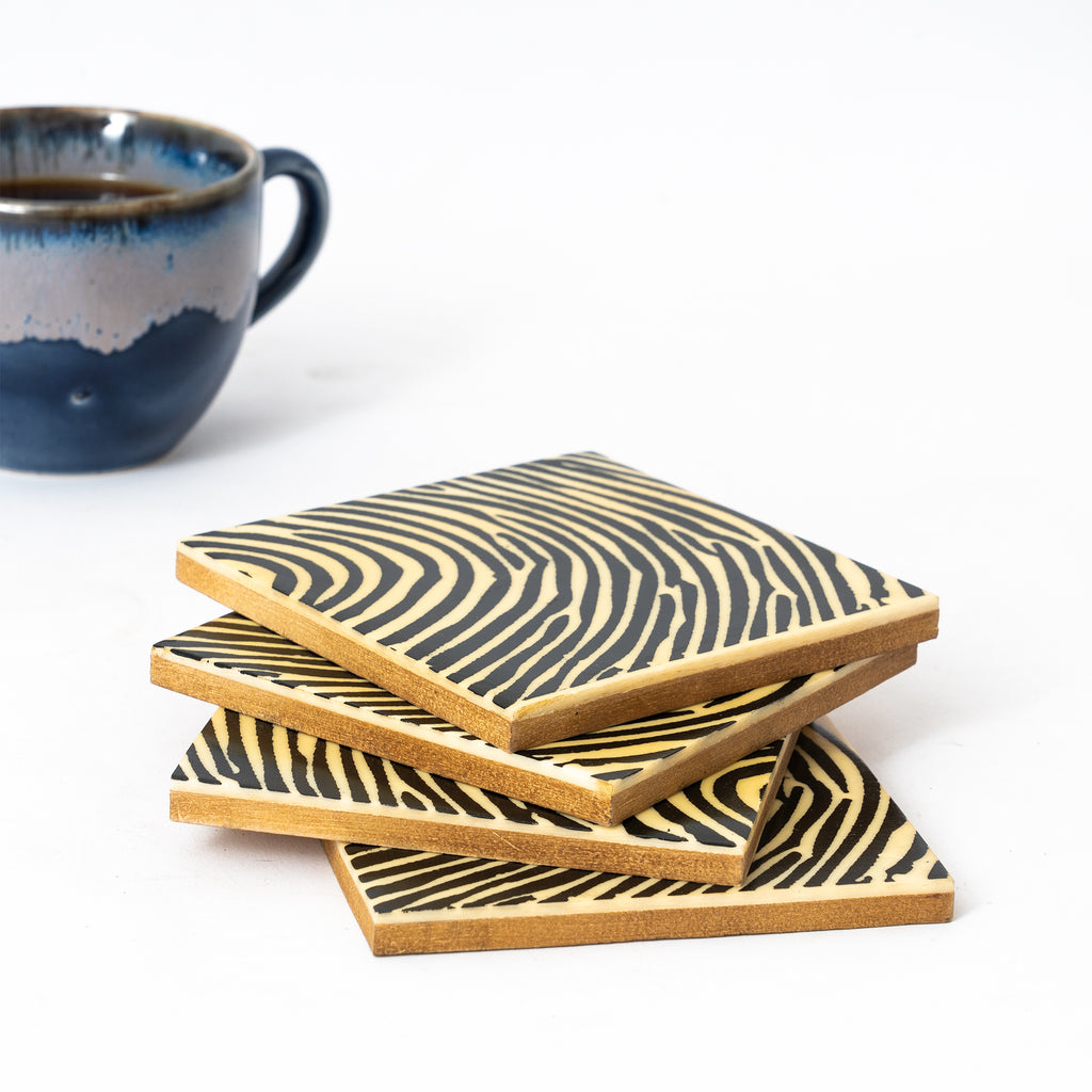 Animal Print Black Square Wooden Coaster