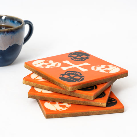 Orange Punk Orange Square Wooden Coaster