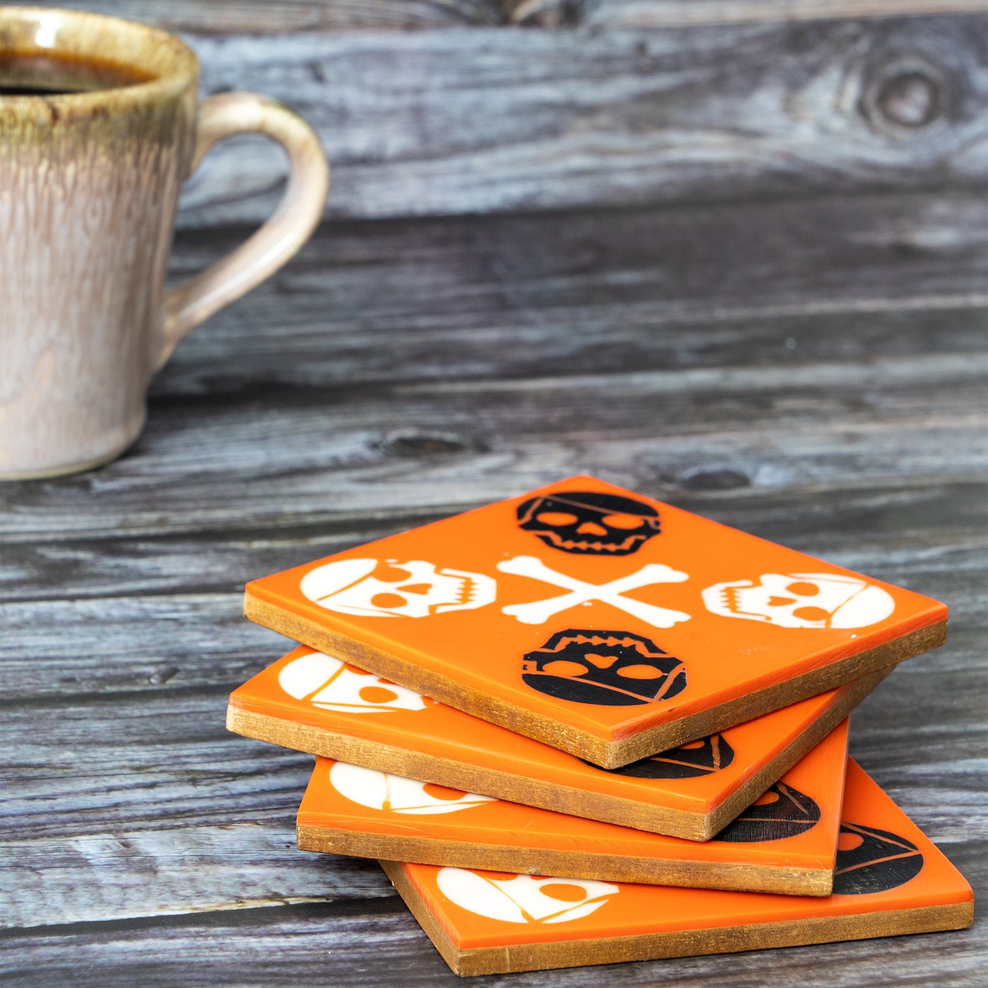 Orange Punk Orange Square Wooden Coaster