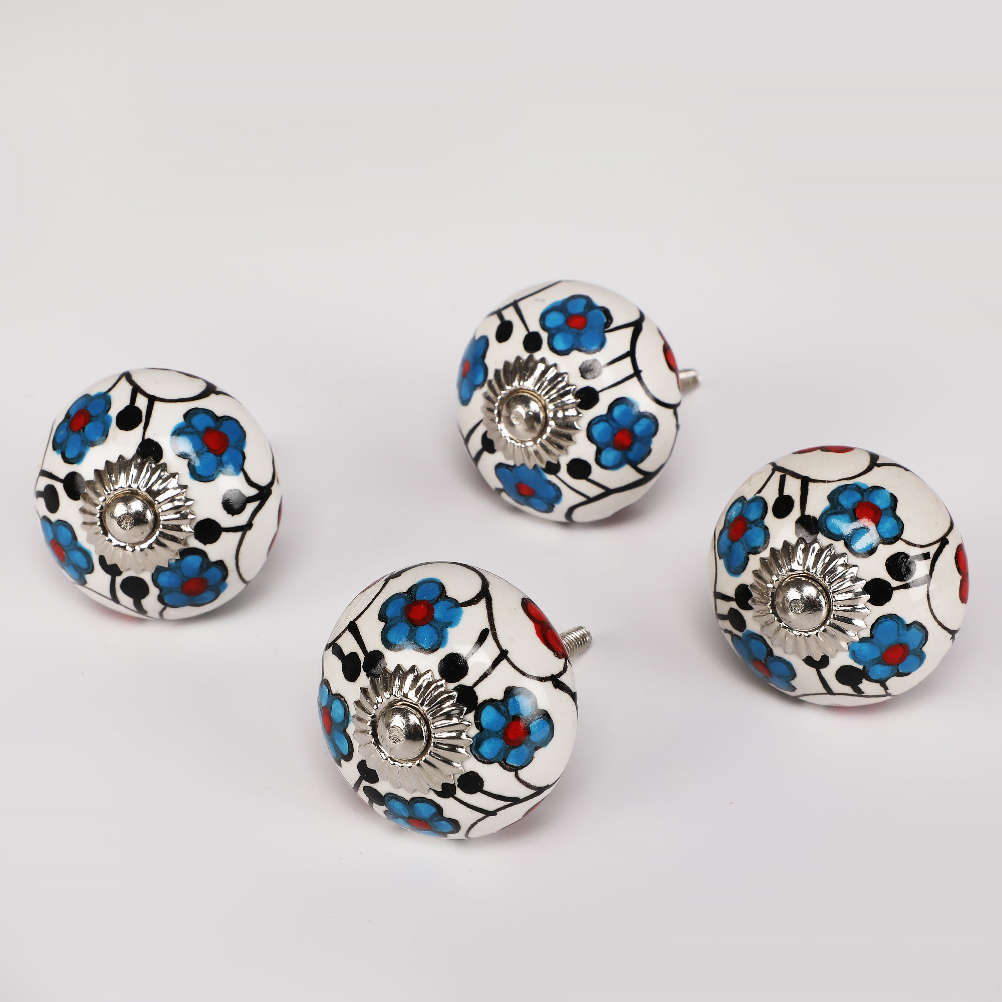 Blue Flower Handpainted Ceramic Knob - Set Of 6 freeshipping - Decokrafts Store