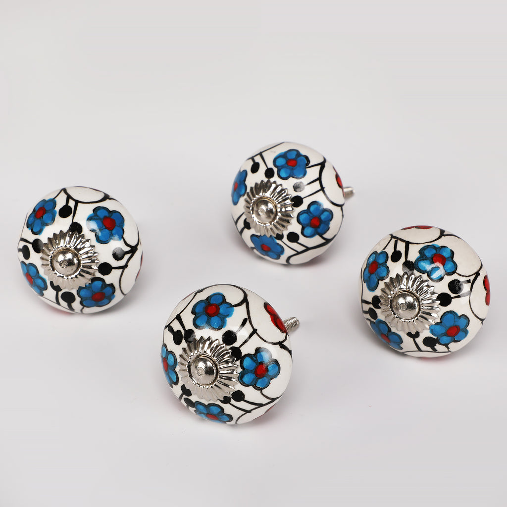 Blue Flower Handpainted Ceramic Knob - Set Of 6 freeshipping - Decokrafts Store