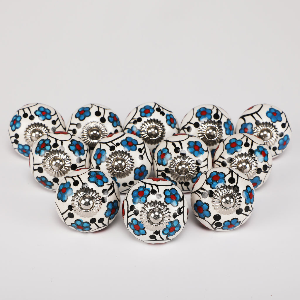 Blue Flower Handpainted Ceramic Knob - Set Of 6 freeshipping - Decokrafts Store