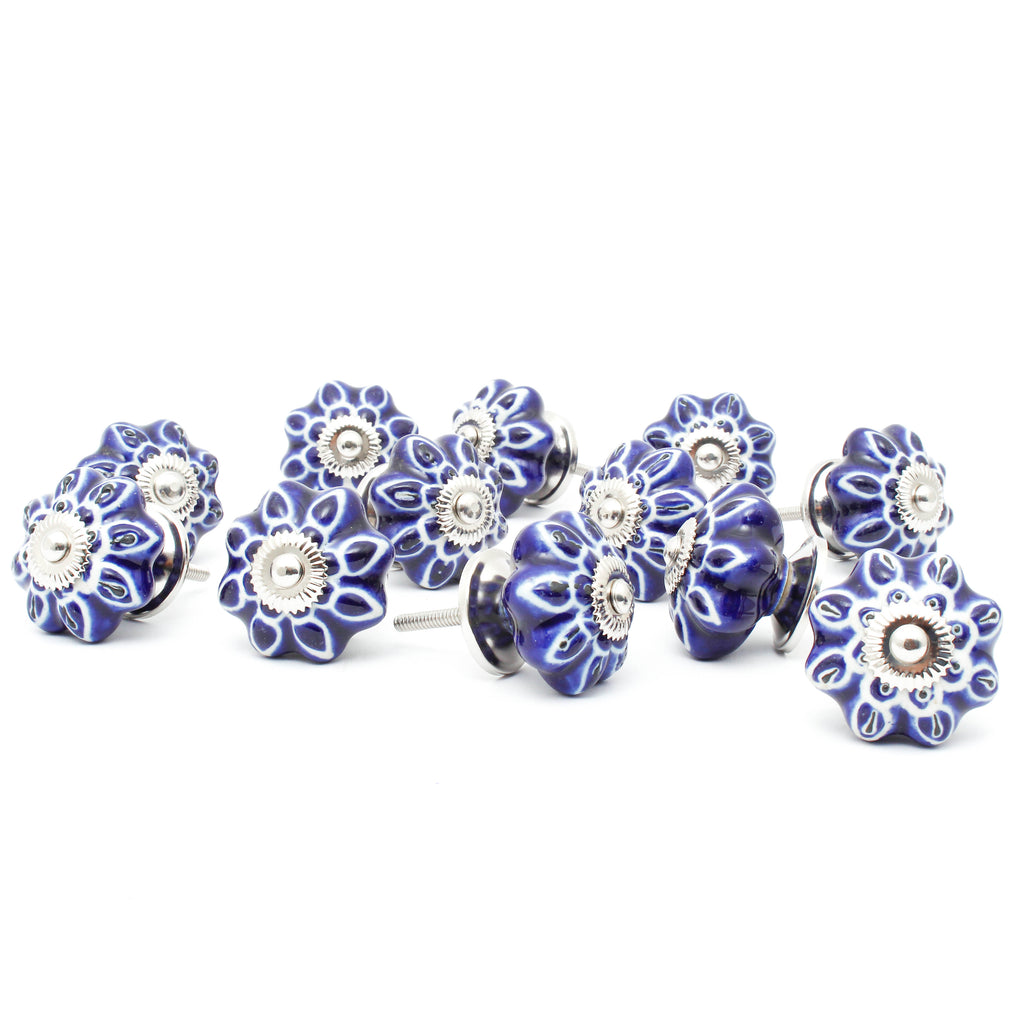 Blue Wild Flower Ceramic Knob - Set Of 6 freeshipping - Decokrafts Store