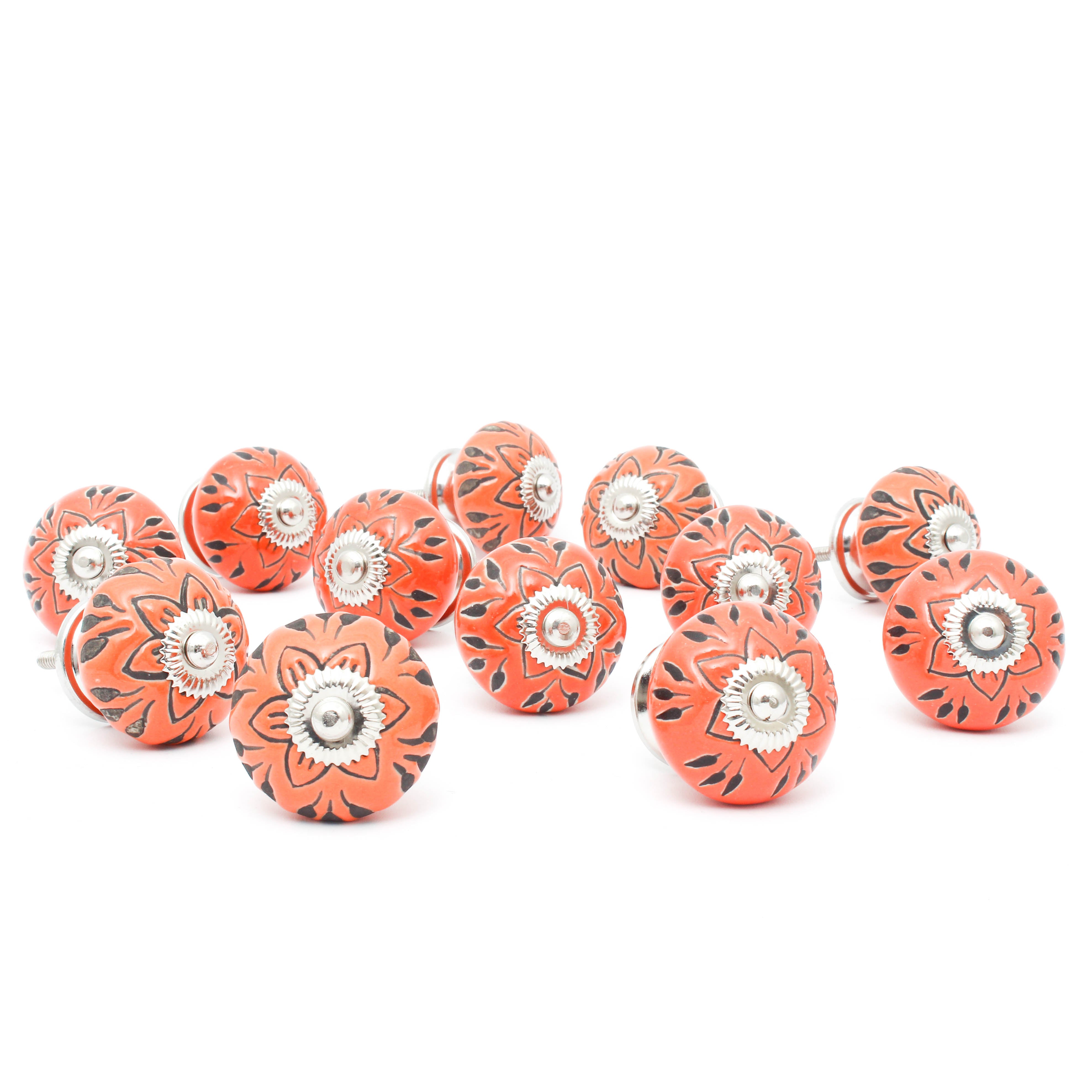 Orange Flower Emboss Ceramic Knob - Set Of 6 freeshipping - Decokrafts Store