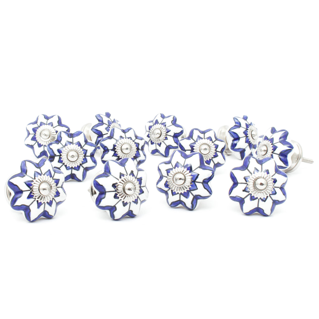 Blue Star Flower Ceramic Knob - Set Of 6 freeshipping - Decokrafts Store