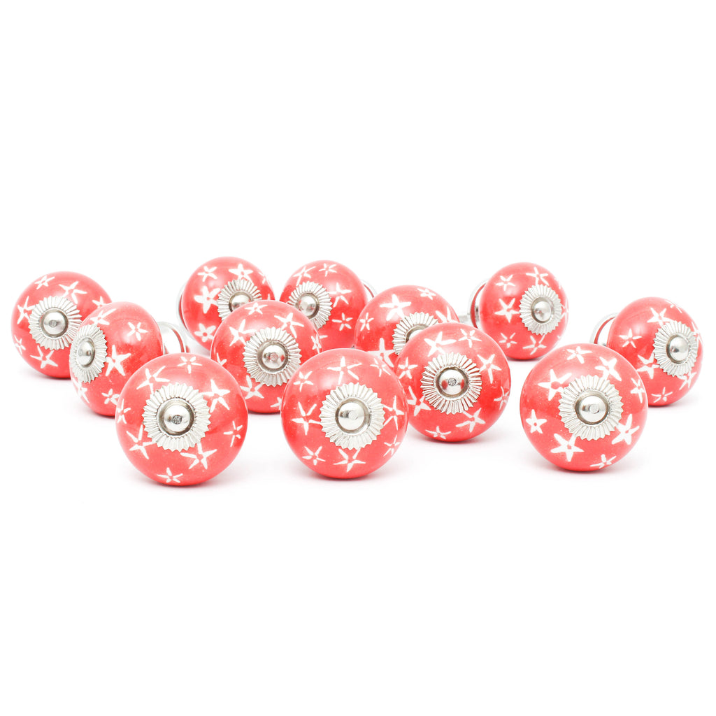 Red White Stars Ceramic Knob - Set Of 6 freeshipping - Decokrafts Store