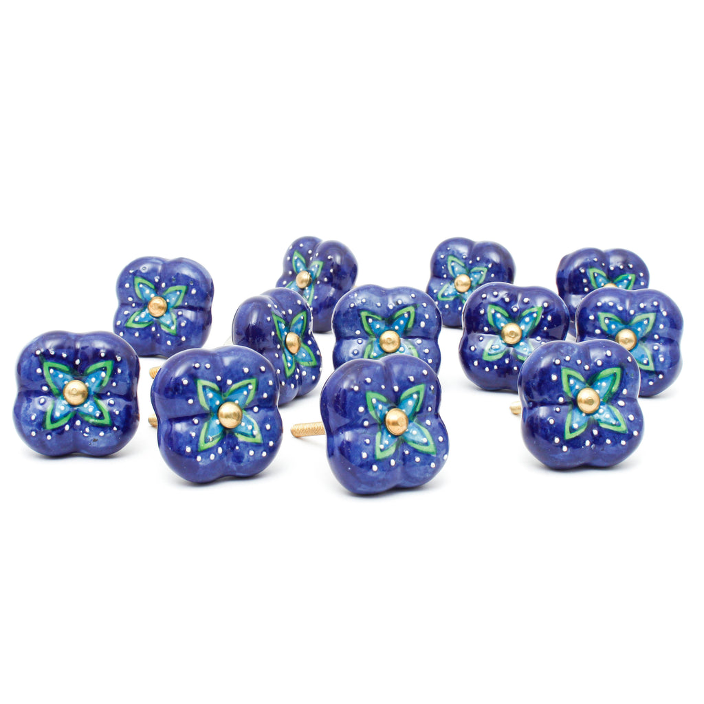 Sky Blue Flower Ceramic Knob - Set Of 6 freeshipping - Decokrafts Store