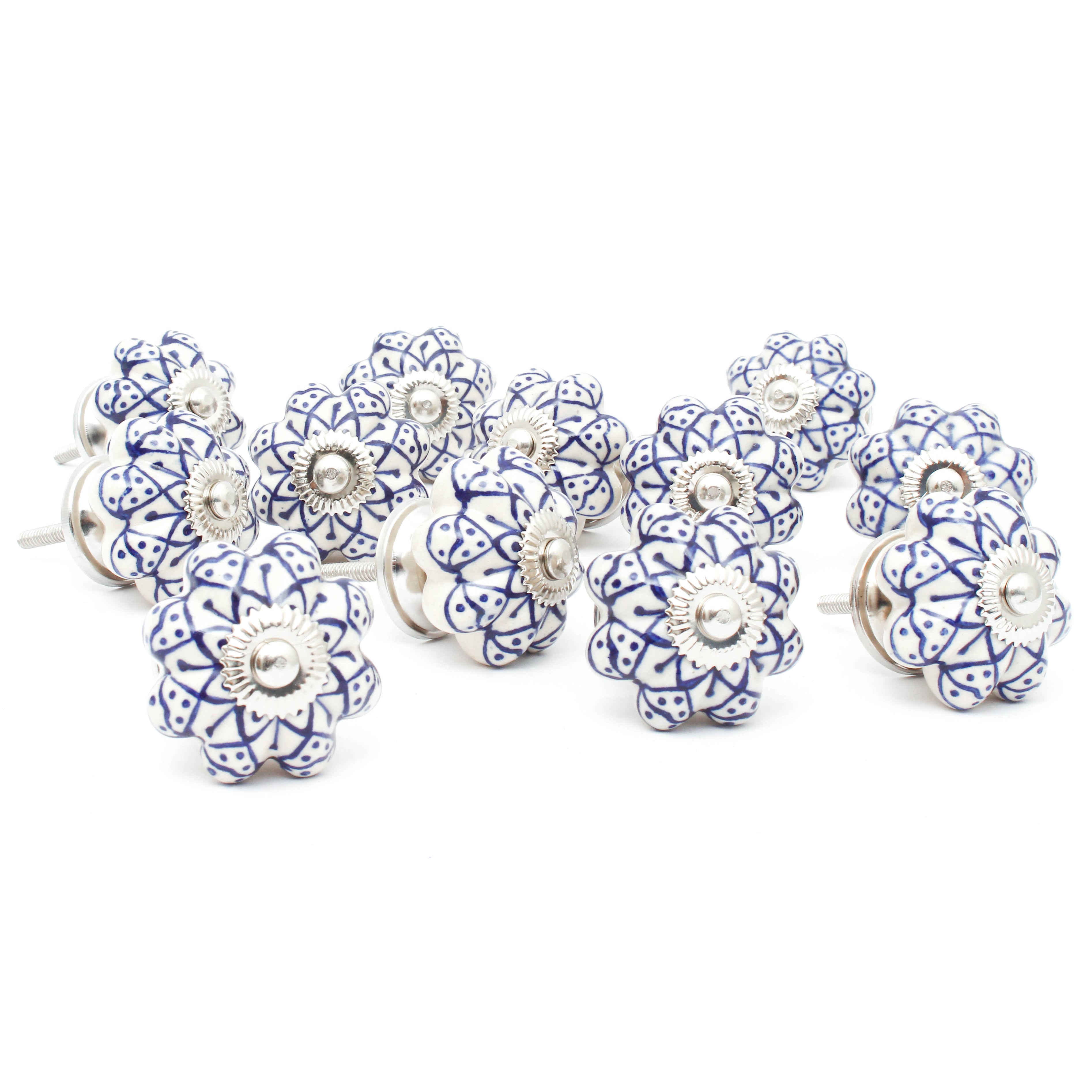 White Blue Painted Ceramic Knob - Set Of 6 freeshipping - Decokrafts Store