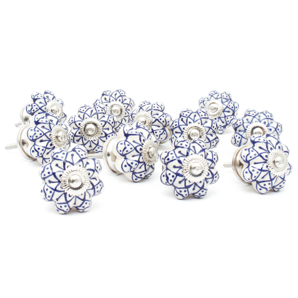 White Blue Painted Ceramic Knob - Set Of 6 freeshipping - Decokrafts Store