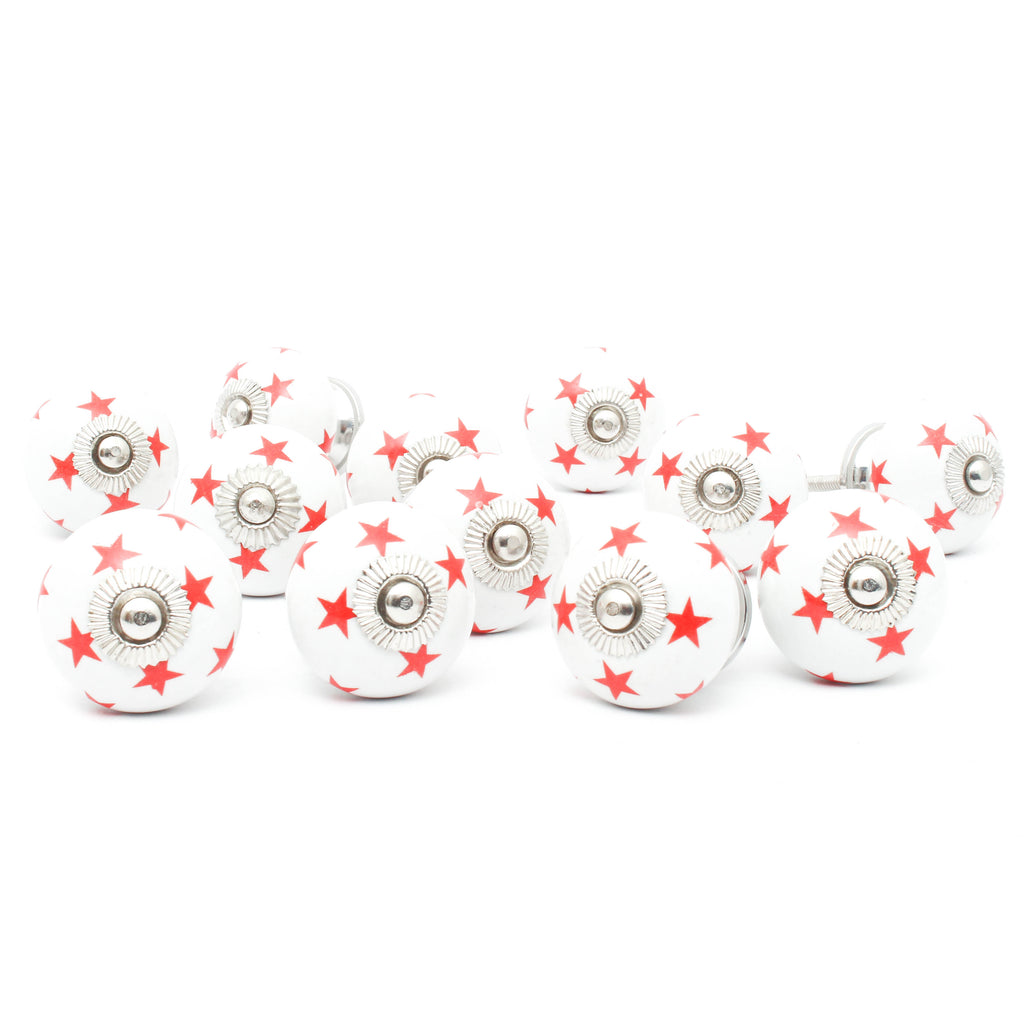 White Red Stars Ceramic Knob - Set Of 6 freeshipping - Decokrafts Store