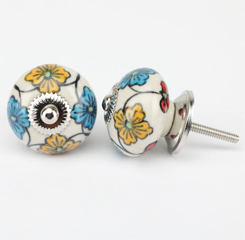 Mali Flower Handpainted Ceramic Knob - Set Of 6 freeshipping - Decokrafts Store