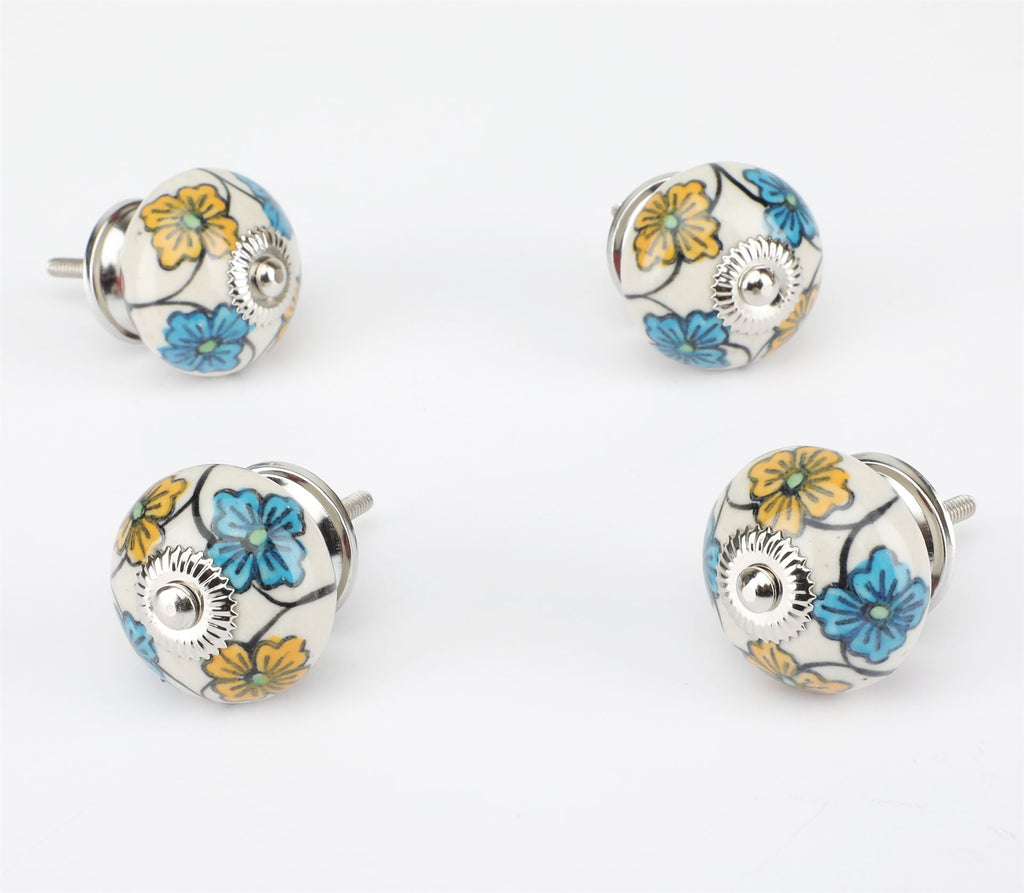 Mali Flower Handpainted Ceramic Knob - Set Of 6 freeshipping - Decokrafts Store