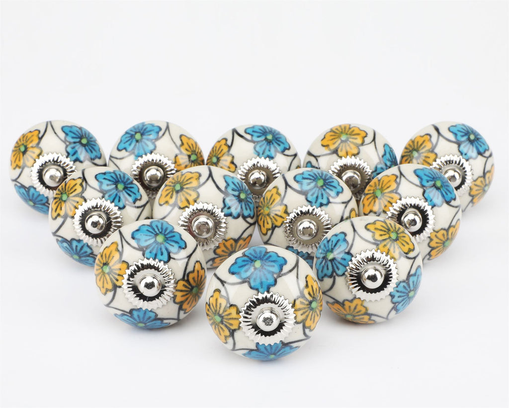 Mali Flower Handpainted Ceramic Knob - Set Of 6 freeshipping - Decokrafts Store