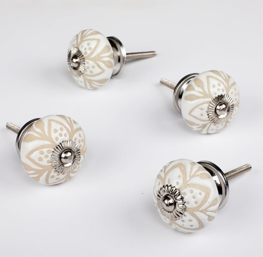 White Indian Flower Ceramic Knob - Set Of 6 freeshipping - Decokrafts Store