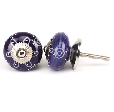 Purple Handpainted Ceramic Knob - Set Of 6 freeshipping - Decokrafts Store