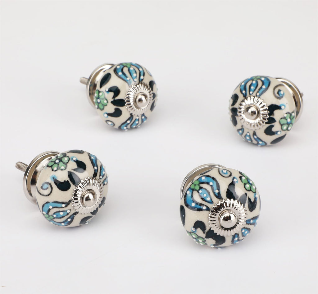 Kyari Flower Handpainted Ceramic Knob - Set Of 6 freeshipping - Decokrafts Store