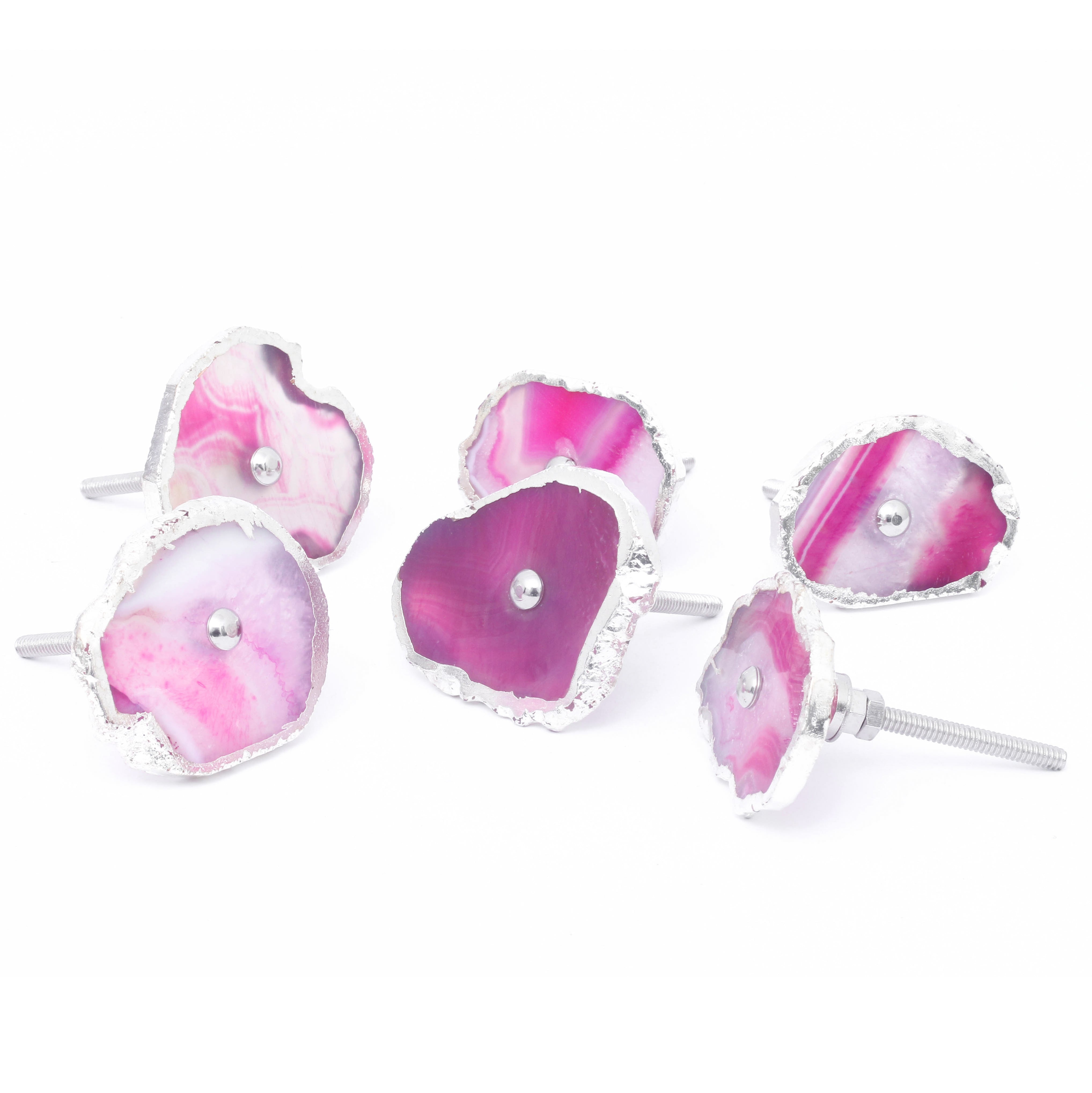 Silver Foil Pink Agate Knob - Set Of 6 freeshipping - Decokrafts Store