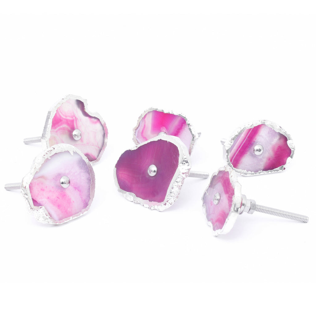 Silver Foil Pink Agate Knob - Set Of 6 freeshipping - Decokrafts Store