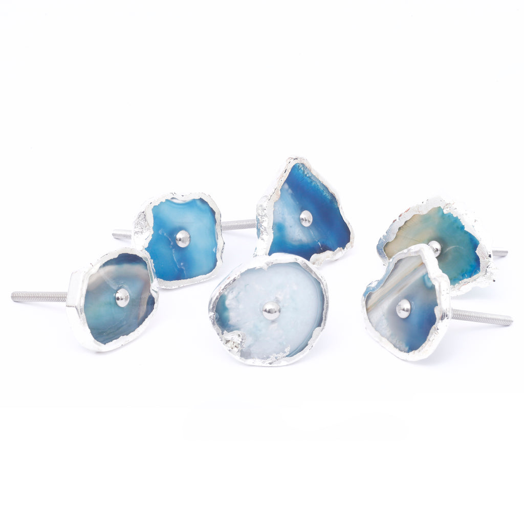 Silver Blue Agate Knob - Set Of 6 freeshipping - Decokrafts Store