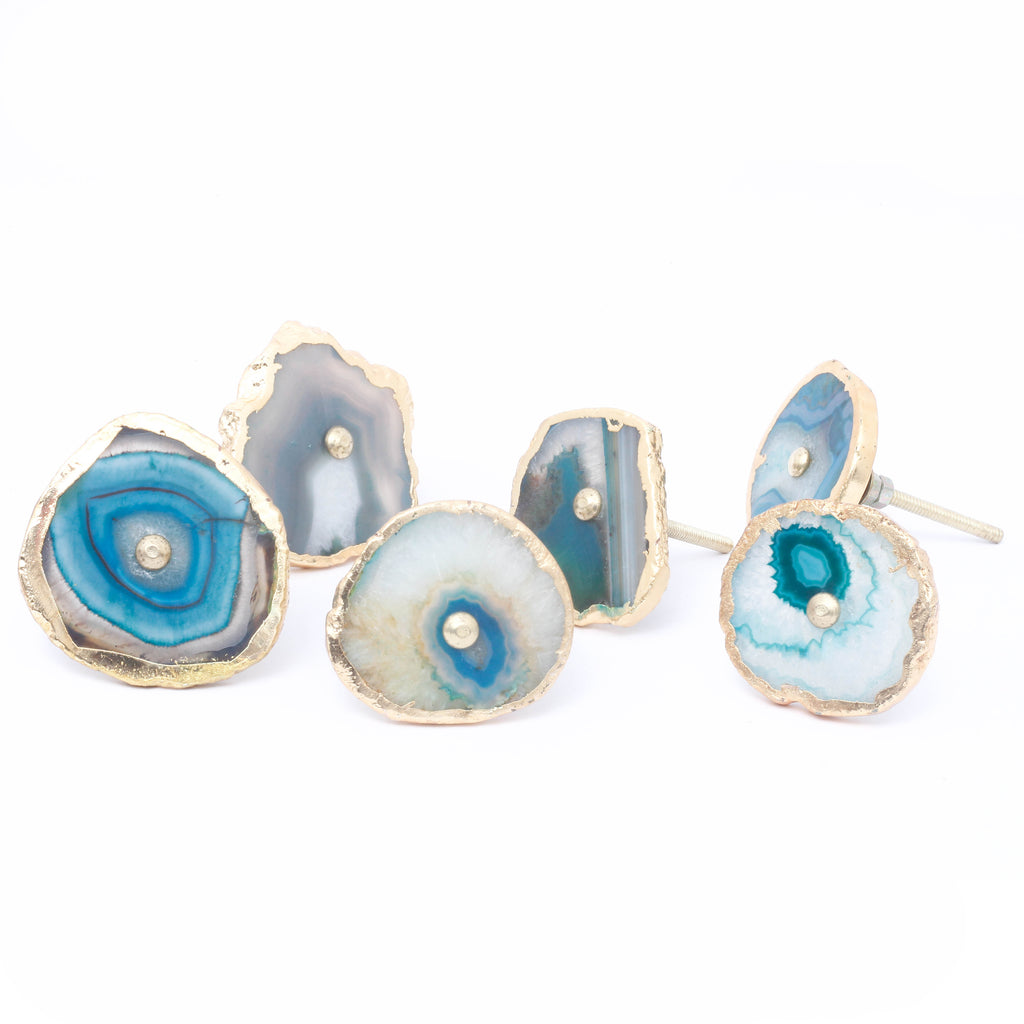 Gold Cyan Agate Knob - Set Of 6 freeshipping - Decokrafts Store