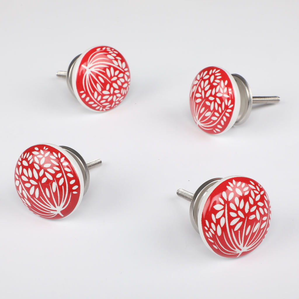 Round Red Fields Ceramic Knob - Set Of 6 freeshipping - Decokrafts Store