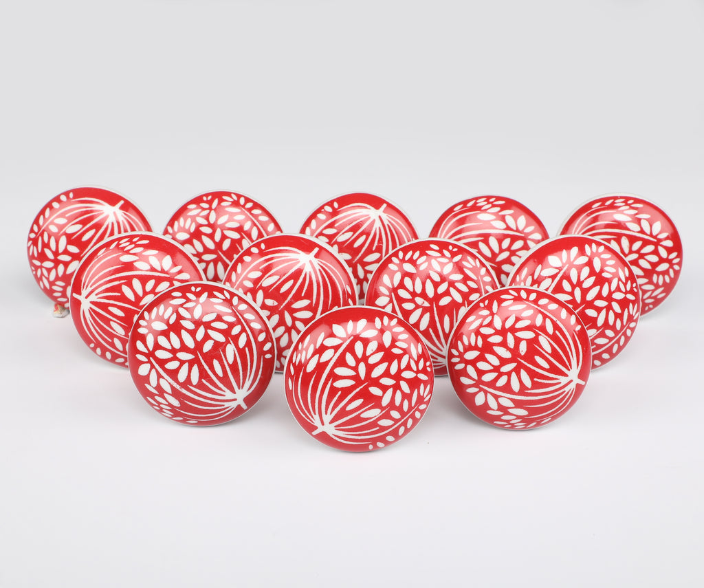 Round Red Fields Ceramic Knob - Set Of 6 freeshipping - Decokrafts Store