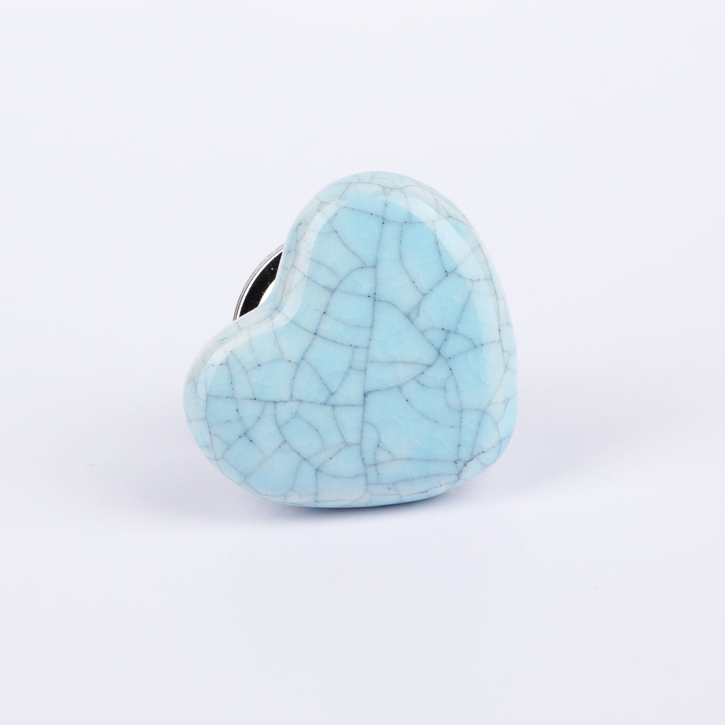 Sky Blue Crackle Heart Ceramic Knob - Set Of 6 freeshipping - Decokrafts Store