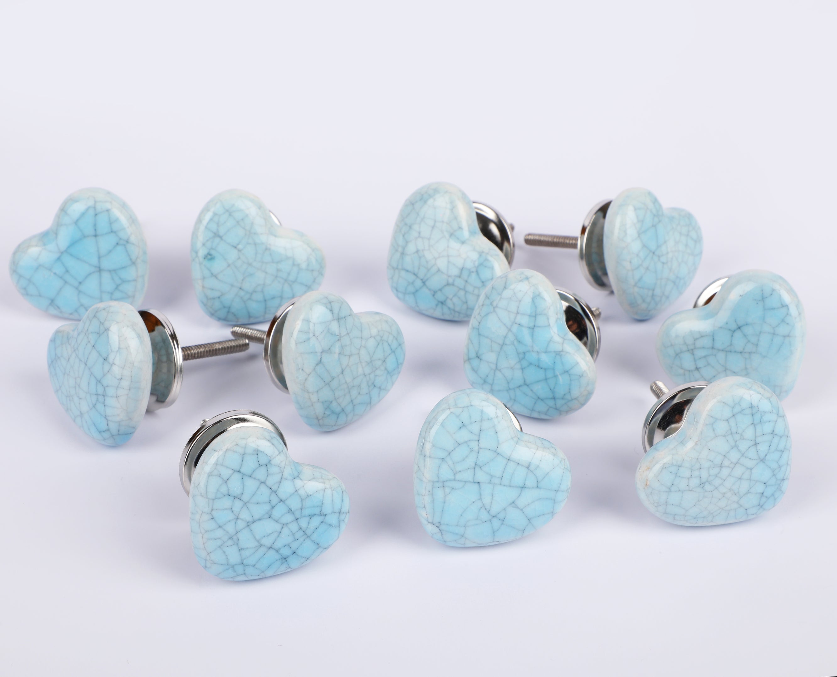 Sky Blue Crackle Heart Ceramic Knob - Set Of 6 freeshipping - Decokrafts Store