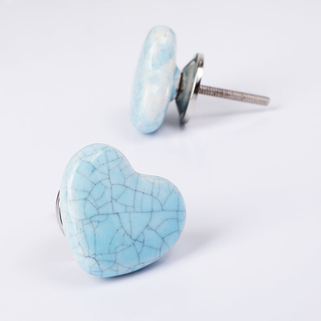 Sky Blue Crackle Heart Ceramic Knob - Set Of 6 freeshipping - Decokrafts Store