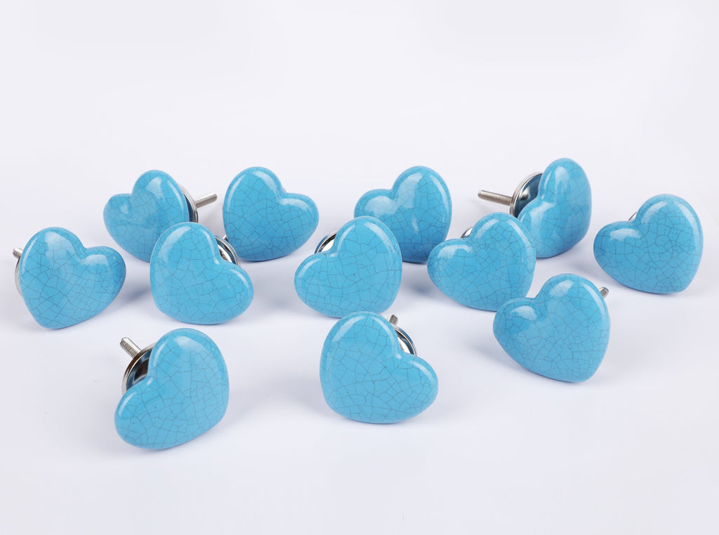 Blue Heart Ceramic Knob - Set Of 6 freeshipping - Decokrafts Store